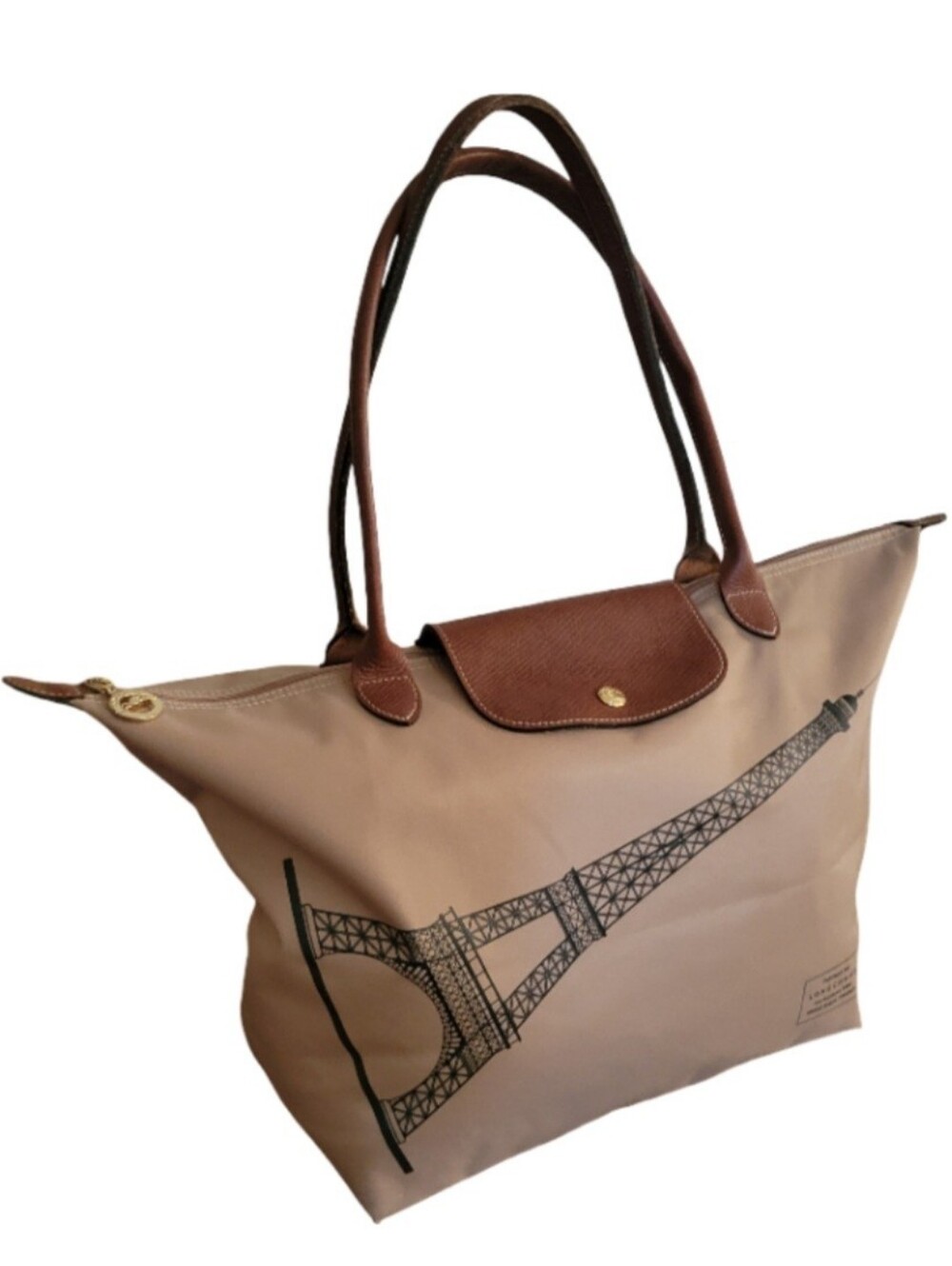Longchamp Le Pliage Tour Eiffel Special Edition Nylon Tote with Leather Trim